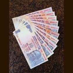 Rs 10 India Banknote Set 10 Notes Same Number 000017 Gem Unc Unique