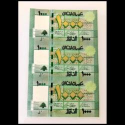 Lebanon 1000 Livres Uncut Banknote 3 Piece Sheet World Banknote Collection Uncut Sheet Unique
