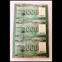 Alternative view of Lebanon 1000 Livres Uncut Banknote 3 Piece Sheet World Banknote Collection Uncut Sheet Unique