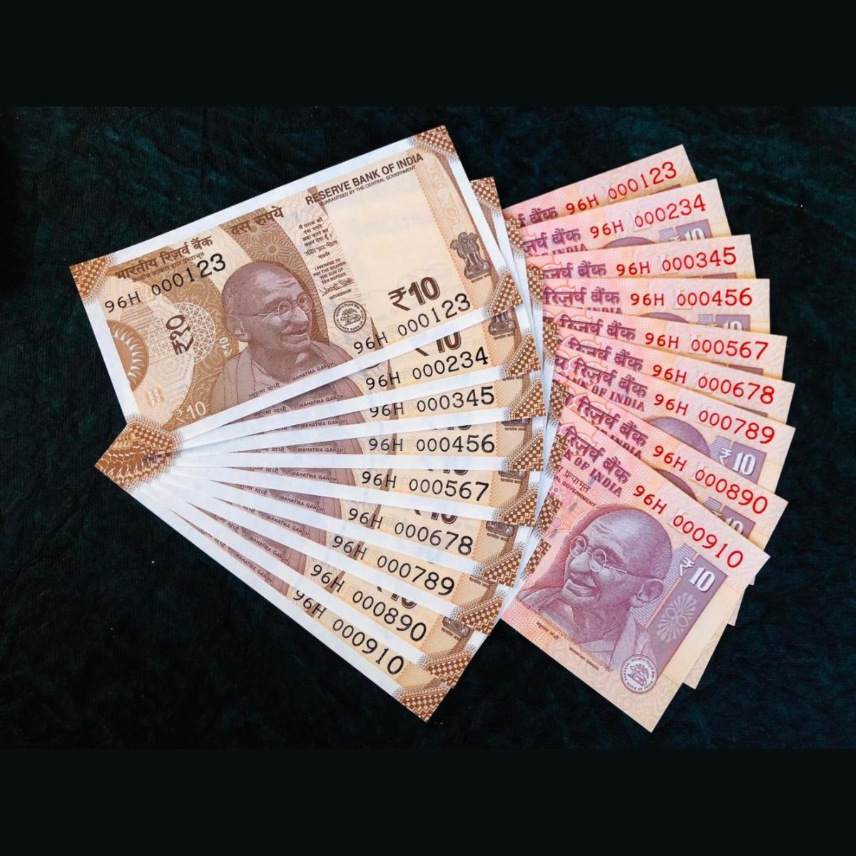 Rs 10 India Banknote Twin Jodi Set Same Number 96H 000123 to 000910 Gem Unc