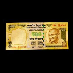 Rs 500 India Banknote Previous Issue Low Serial Number 000003 Gem Lucky 3