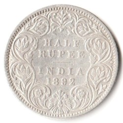 Rare Half Rupee 1892 of Bombay Mint of Victoria Empress Collectible British India Silver Coin