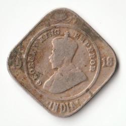 Rare Two Anna 1918 Copper-Nickel Coin of George V British India Coinage