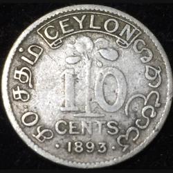 Alternative view of 1893 Sri Lanka 10 Cents - Victoria Silver Rare Lowest Price Coin #V193