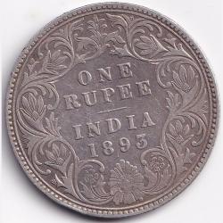 Alternative view of 1893 Victoria British India Silver One Rupees Coin Lowest Price 100% Original Coin #H62