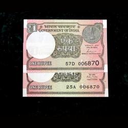 Re 1 India Banknote New Pattern Issue 006870 UNC UNIQUE and Reverse 786 Small and Tel Font