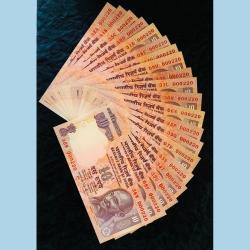 Rs 10 INDIA BANKNOTE SET 000220 GEM UNC UNIQUE 20 Note Complete Alphabet Set GEM UNC