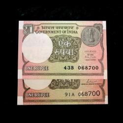 Re 1 India Banknote New Pattern Issue 068700 UNC UNIQUE and Reverse 786 Small and Tel Font