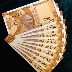 Rs 10 Semi Fancy India Banknote Set 000123 TO 000910 Gem Unc