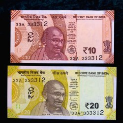 Rs 10 And 20 Twin Pair Note Both Number Same Only Inset Different Unique and Rare