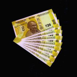 Rs 20 Semi Fancy India Banknote Set 000987 TO 000210 Gem Unc Low Serial Set