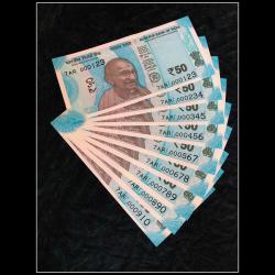 Rs 50 Semi Fancy India Banknote Set 000123 TO 000910 Gem Unc