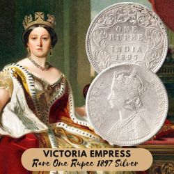 Extremely Rare One Rupee 1897 Bombay Mint B Incuse at Top Victoria Empress Silver British Coin