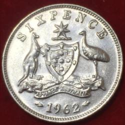 1962 Australia 6 Pence - Elizabeth II with "F:D:" Silver Coin #N235