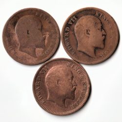 Alternative view of 3 Coin Set of 1/4 Quarter Anna 1907 to 1910 Bronze Coin Of Edward VII British India Coinage