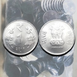 Re 1 RBI Seal 100 Coin Pouch 2017 Mumbai Mint Top Luster Diamond Mark Definitive Issue