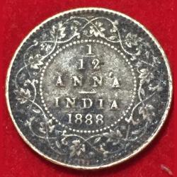 1888 India - British ¹⁄₁₂ Anna - Victoria Rare Coin #F14