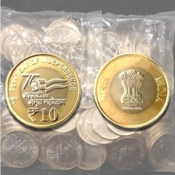 10 Rupee Bimetal 2022 Noida Mint of 75 Year Independence 100 Coin Rbi Seal Packet