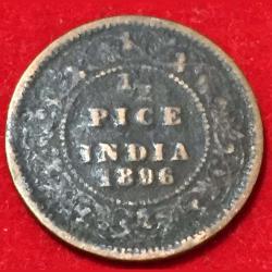 Alternative view of 1896 India - British ½ Pice - Victoria Weight 3.2 g #R130