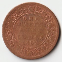 Extremely Rare One Quarter Anna 1892 Copper Coin of Victoria Empress British India Coinage