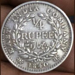 Alternative view of 1840 , 1/4 Rupees East India company continues Legend Type ) very High Grade rare coin # Sku 197