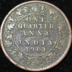 1901 India - British ¼ Anna - Victoria "VICTORIA EMPRESS" Rare Lowest Price Coin #V55