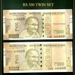 Rs 500 Twin Pair Gem Unc Very Unique Banknote Set SUPER Solid Number 8AQ 888888