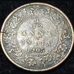 1905 India - British ¹⁄₁₂ Anna - Edward VII Rare Lowest Price Coin #V158