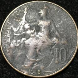 Alternative view of 1916 France 10 Centimes Weight 10 g Rare Coin #V82