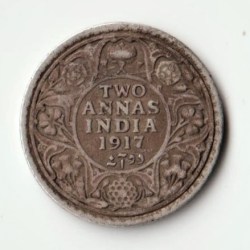2 Anna 1917 Silver Coin of King George V British India Coinage