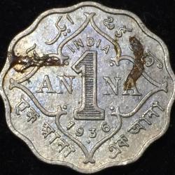 Alternative view of 1936 India - British 1 Anna - George V Rare Top Condition Lowest Price Coin #V138