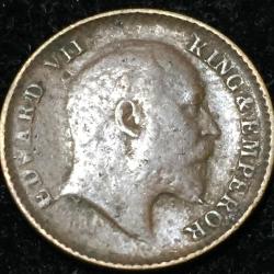Alternative view of 1908 India - British ¹⁄₁₂ Anna - Edward VII Rare Lowest Price Coin #V159