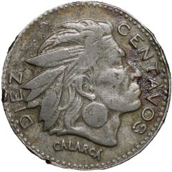 Old Copper-Nickel 10 Pesos of Colombia Country (AD 1966) with portrait of Indio Chief