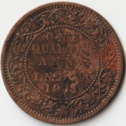 One Quarter Anna 1911 Bronze Coin of King George V British India Coinage