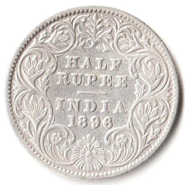 Rare Half Rupee 1896 of Calcutta Mint of Victoria Empress Collectible British India Silver Coin