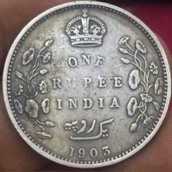 Alternative view of 1903 Edward One Ruppes Silver Coin" British India 100% Original Coin (Sku 5560 )
