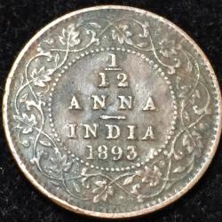 India - British ¹⁄₁₂ Anna - Victoria Rare Lowest Price Coin #V58