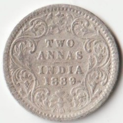 Rare Two Annas 1889 Silver Coin of Victoria Empress British India Coinage