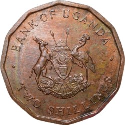 Bronze 2 Shillings of Uganda Country (AD 1987) with Coat of Arms/Floral Design