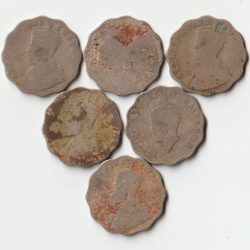 6 Coins Set of One Anna Copper-Nickel Coins of King George V and George VI British India Coinage