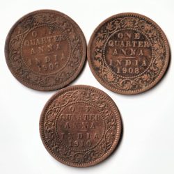 3 Coin Set of 1/4 Quarter Anna 1907 to 1910 Bronze Coin Of Edward VII British India Coinage