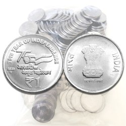 Latest New 1 RS 2023 Hyderabad Mint 100 Coin Seal Pouch Famous AKAM Series 75 Year of Independence