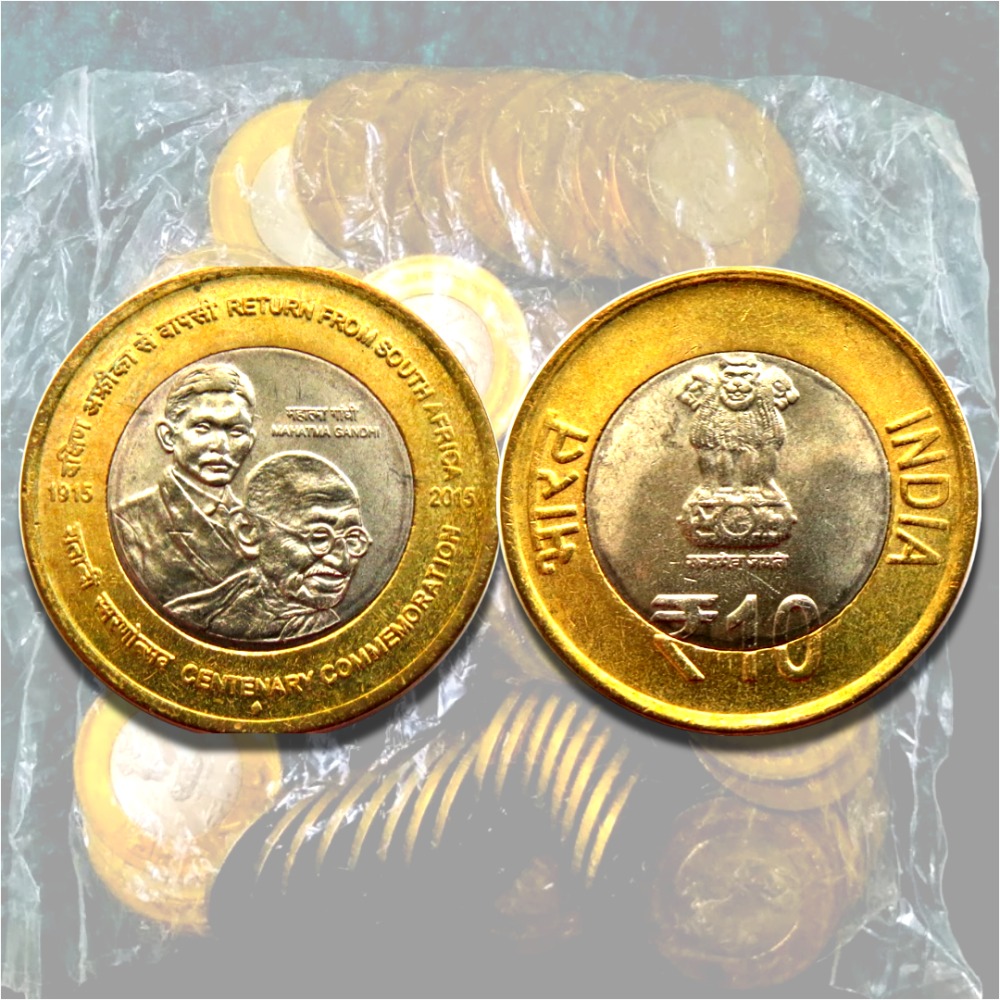 Rs 10 Gandhi Return from South Africa Issue 100 Coin Pouch Unique and Rare Mumbai Mint