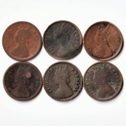 Alternative view of Rare 6 Coins Set of 1/2 Pice 1862 and 1898 Copper Coin of Victoria Queen Standard Circulation Coin of British India
