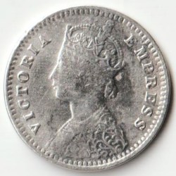 Alternative view of Rare Two Anna 1900 Victoria Empress of British India Small Silver Beautiful Extremely Fine Grade Coin