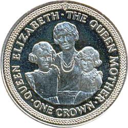 Alternative view of Isle of Man 1 Crown - Elizabeth II Queen Mother with daughter 1990 Gem Unc With First Day Cover