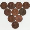 10 Coins Set of One Quarter Anna 1913 to 1941 Bronze Coin of King George VI and George V British India Coinage