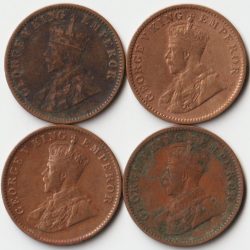 Four Coins Set of One Quarter Anna 1936 Bronze Coins of King George V British India Coinage