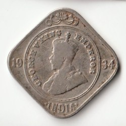 2 Anna 1934 of King George V Copper Nickel Coin of British India Coinage
