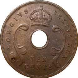 Bronze 10 Cents of George VI (AD 1951) of East Africa Scarce